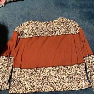 Leopard Print and Rust Colorblock Women's Top